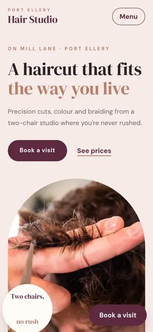 The same sample website on a phone