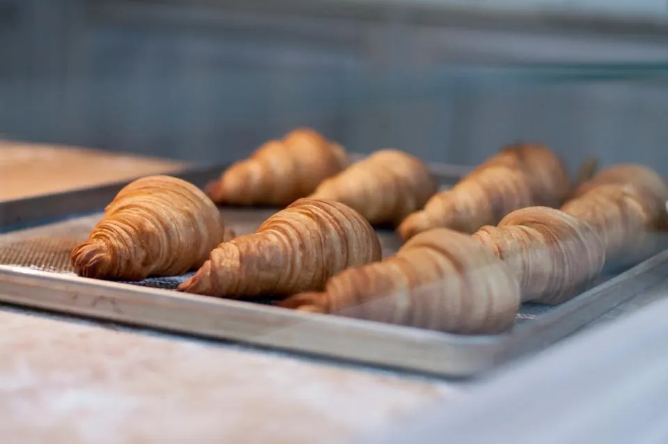 A tray of butter croissants fresh from the oven